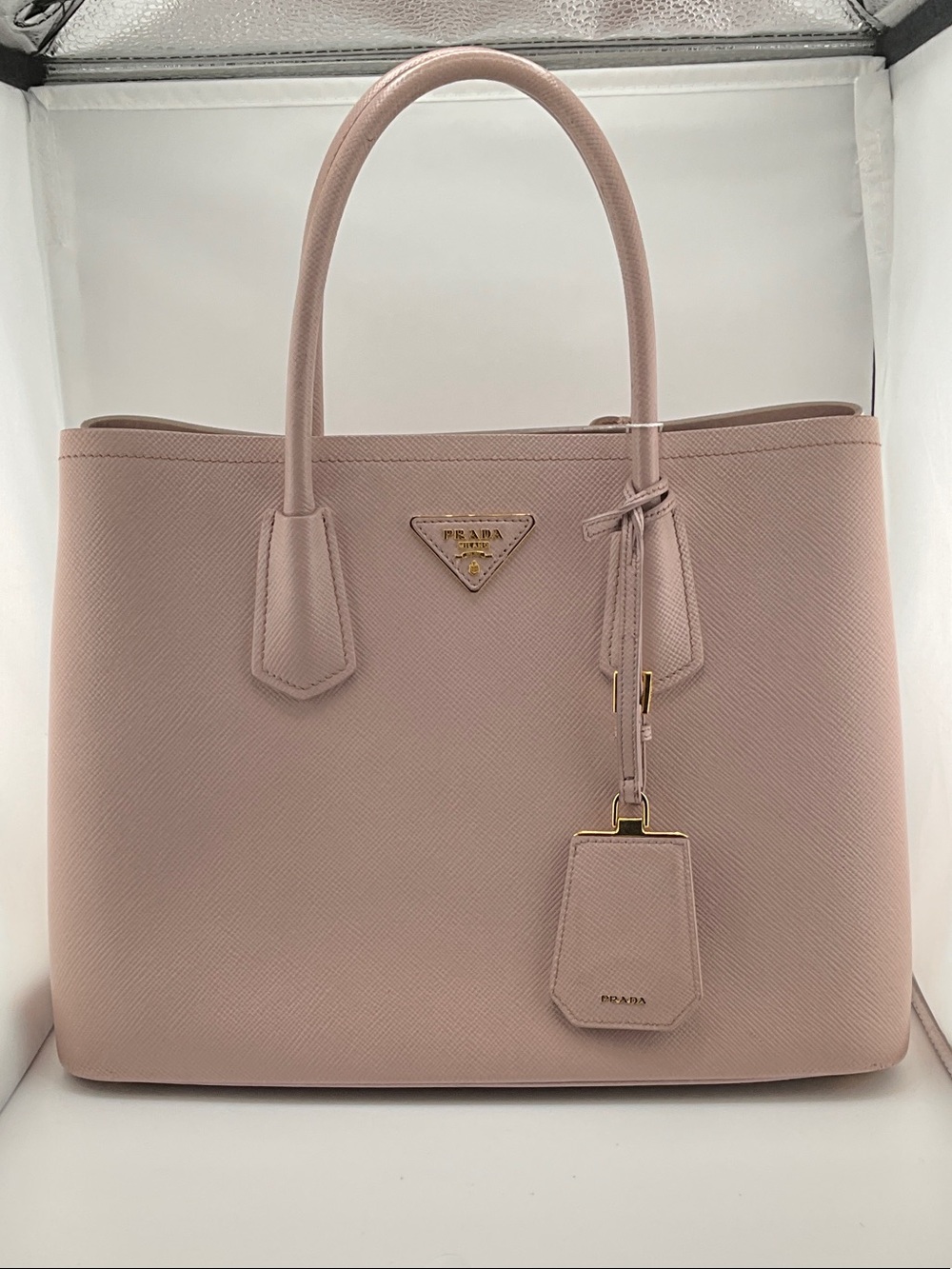 #R37 Prada Pale Pink Saffiano Double-Handle Tote